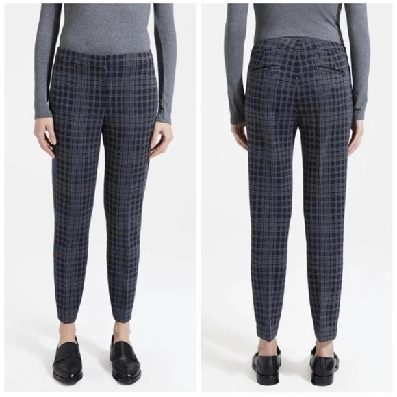 Theory Windowpane Trouser Pants Black 0 Testra Structured Knit Stretch - Picture 1 of 7